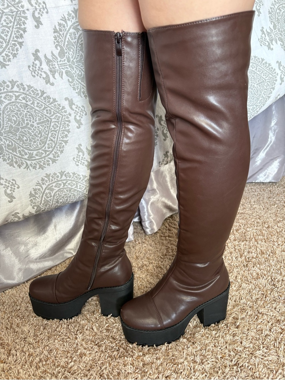 Dolls Kill Brown Over-the-Knee Platform Boots - Picture 3 of 5